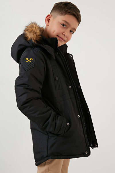 Lela Plush Lined Hooded Slim Fit Coat with Faux Fur Collar Boys' Coat 6031050