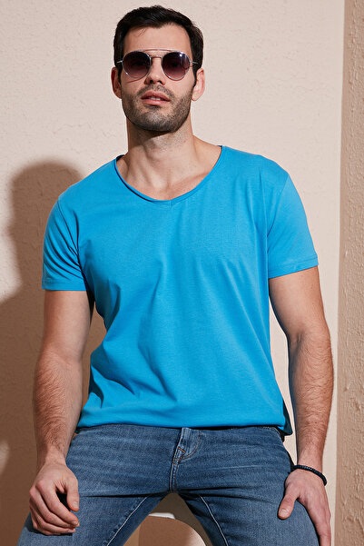 Buratti Men's Indigo Cotton V-Neck Basic T-Shirt 5412001