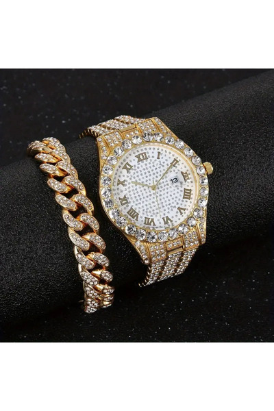 Choice6 Golden set 2 pieces/set of luxury men's hip-hop watches, adorned with...