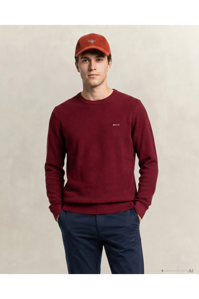 Gant Erkek Bordo Regular Fit Bisiklet Yaka Kazak