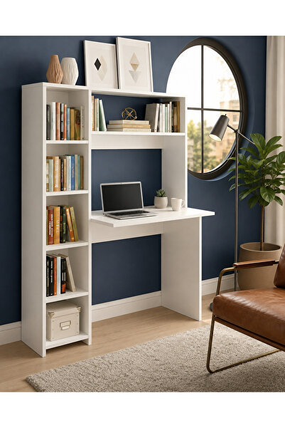 Free Home Premium MDF Ürün Modern Kitaplıklı Çalışma Masası | Raflı Öğrenci v...