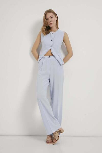 Arma Life Armalife 0435 pleated detail buttoned linen blend women's trousers