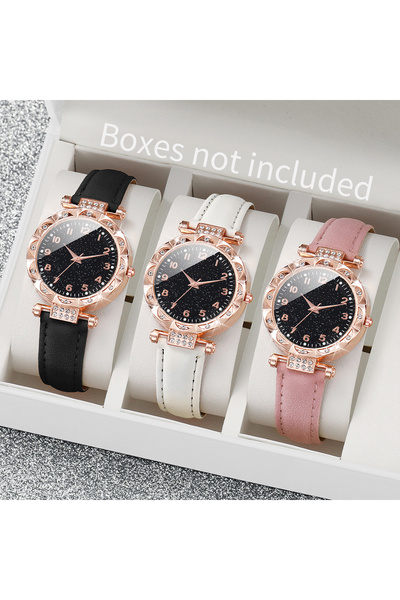 Choice C Set Without Box 3PCS Women Watches Fashion Rhinestone Heart Dial Qua...