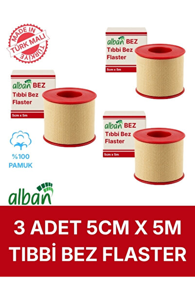 Alban Tıbbi Bez Flaster 5 cm x 5 m, 3 Kutulu Set, Pamuklu Medikal Sabitleme B...