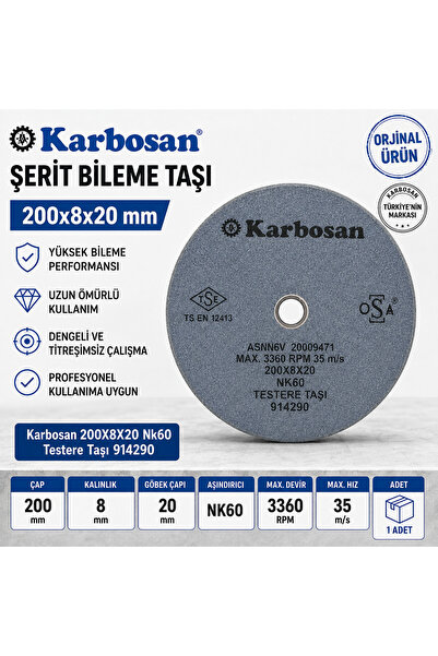KARBOSAN Şerit Bileme Taşı 200x8x20 1 Adet