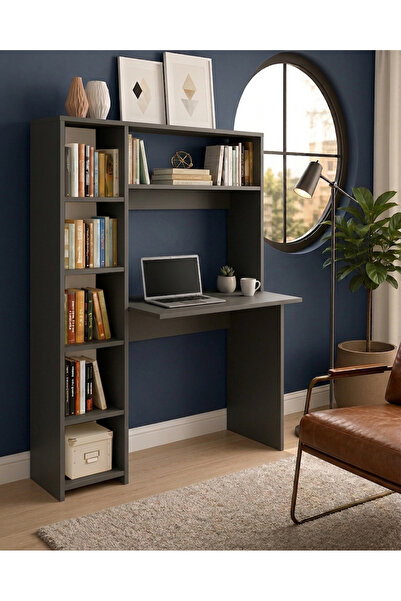 Free Home Premium MDF Ürün Modern Kitaplıklı Çalışma Masası | Raflı Öğrenci v...