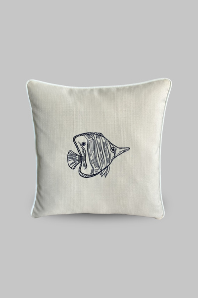 VISIONARIO Cushion Cover 45X45 Marine Embroidered Fish Pattern Water-Repellen...