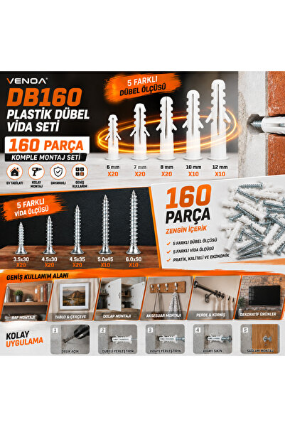 Venoa Db160 Plastik Dübel Vida Seti 160 Parça