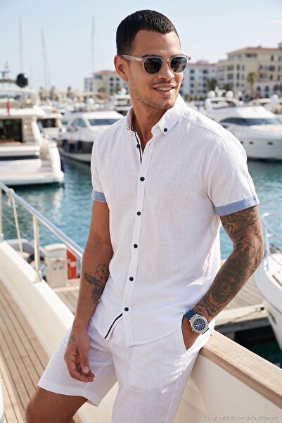 Buratti Pamuklu Slim Fit Düğmeli Yaka Kısa Kollu Gömlek Erkek GÖMLEK CF21S112546
