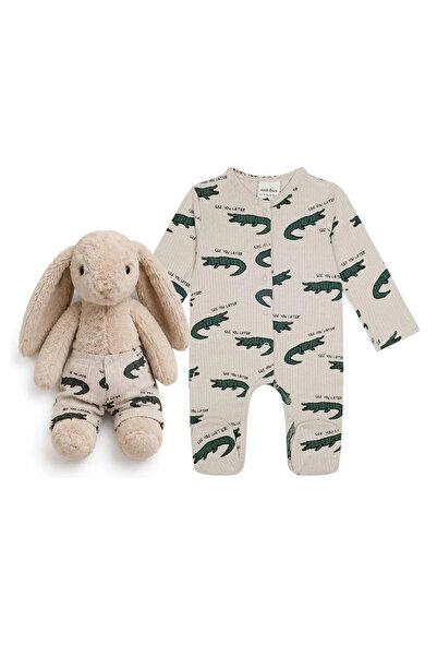 Velvet Bunny Little Nomad Crocodile Patterned Men's Beige Rabbit Set