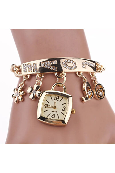 Choice1 Gold Women Watches with Letters Rhinestone Inlaid Chain Bracelet Flow...