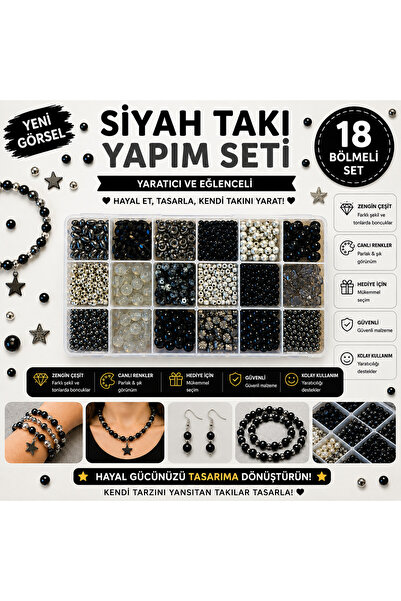 By MO Accessories 18'li Kutuda Siyah Onyx Doğal Taş Boncuklarla Takı Yapma Ho...