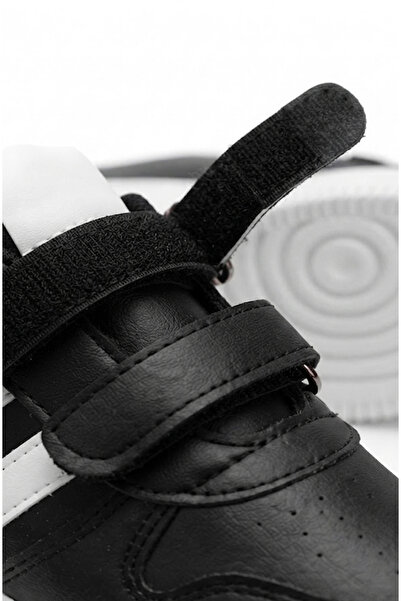Nstil Unisex Çocuk Siyah Beyaz Sneaker Cırtlı Çift Şeritli Hafif Rahat Günlük Spor Ayakkabı ZL001