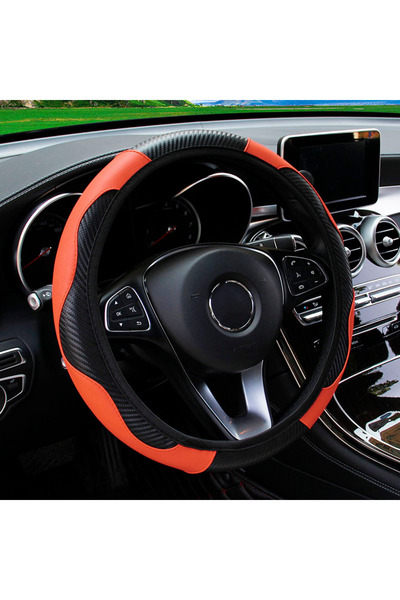 Choice Orange PU Carbon Fiber Leather Car Steering Wheel Cover without Inner ...