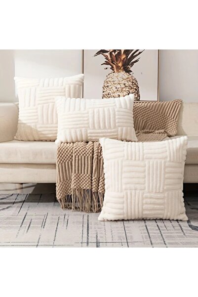 Choice 45X45cm White 1pc Boho Faux Fur Plush Throw Pillow Covers, Cream White...