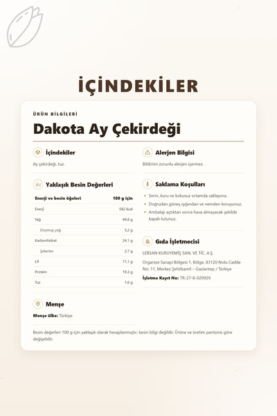 Lebsan Kuruyemiş Dakota Ay Çekirdeği 250GR