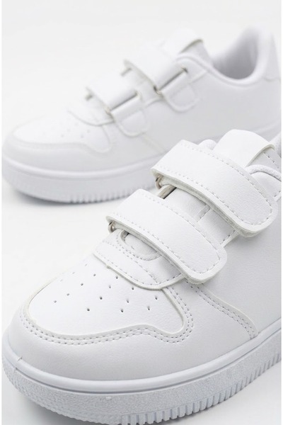 Nstil Unisex Çocuk Beyaz Sneaker Cırtlı Çift Şeritli Hafif Rahat Günlük Spor Ayakkabı ZL001