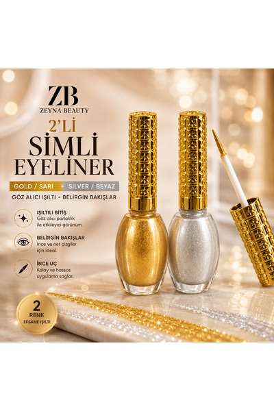 ZEYNABEAUTY 2'li Simli Eyeliner Sarı Beyaz Gold & Silver
