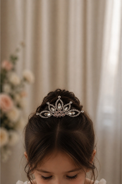 MAGRİB white crystal stone girl's bun crown