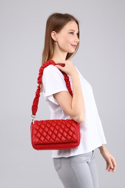 Morpelikan Women's Quilted Embroidered Red Shoulder Bag with Adjustable Shoulder Strap