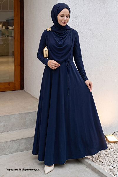 InStyle Rochie Sandy bleumarin cu broșă și șal