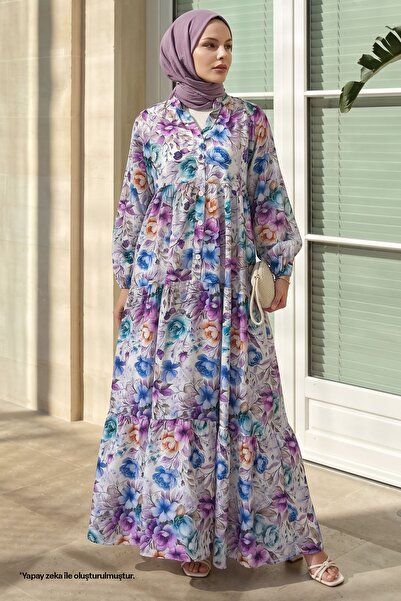 InStyle Begonya Çiçeği Lila Mango Elbise