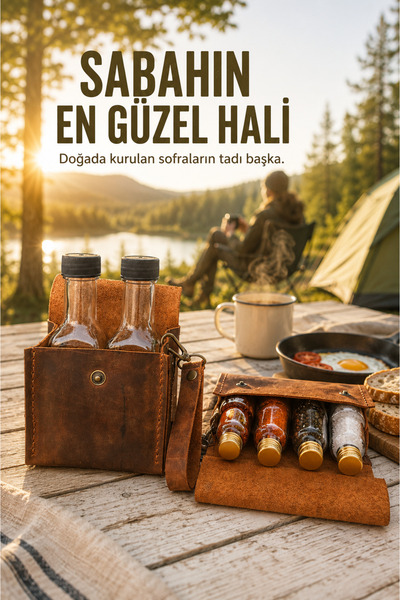 Vivaldi Home Outdoor El Yapımı Deri Çantalı Kamp Baharatlık ve Yağdanlık Seti...