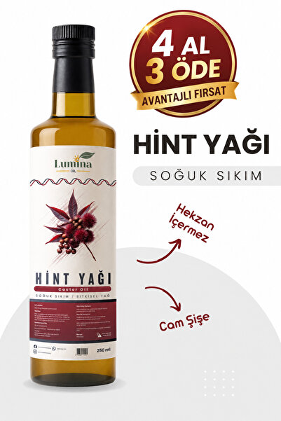 LUMİNAOİL Hint Yağı Soğuk Sıkım 250 ML (Castor Oil) (Hekzan İÇERMEZ) %100 Saf...