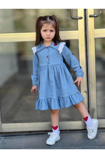 Generic Brand Girls' Cherry Embroidered Denim Dress