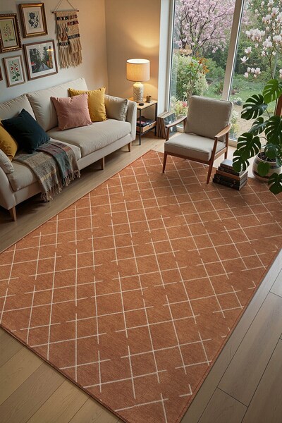 Cotto Home Malta MLT01T Turuncu Dekoratif Şönil Kilim Geometrik Desen Yıkanab...