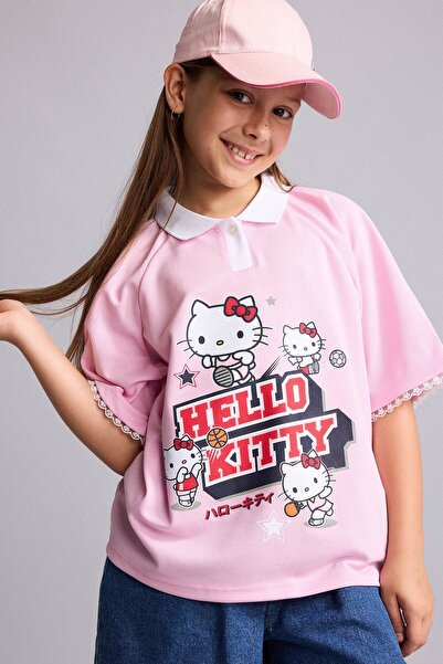 DeFacto Hello Kitty Licensed Relax Fit Polo Collar κοντομάνικο ανοιχτό ροζ μπ...