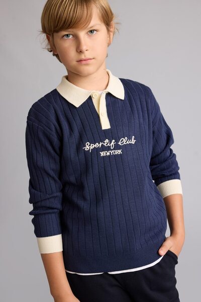 DeFacto Regular Fit Polo Neck Knitwear Navy Blue Sweater for Boys H9166A826Au