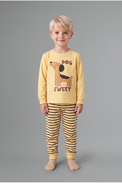 DeFacto Printed Long Sleeve Top Striped Bottom 2-Piece Pajama Set Baby Boy I1...