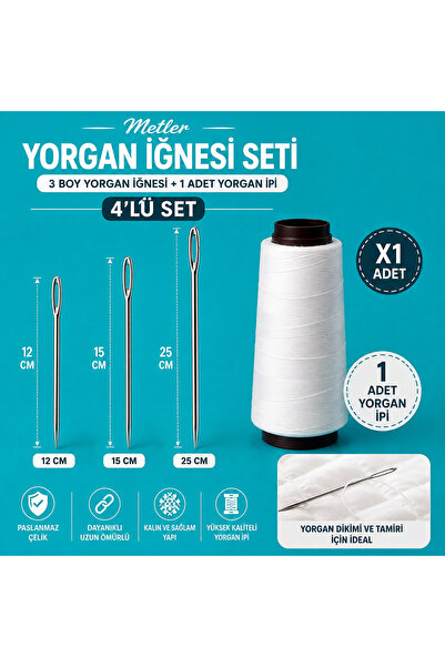 Metler Yorgan Iğnesi Çuvaldız Iğne 12cm&15cm& 25 cm Yorgan İpi ( 1 Adet) 4'LüSet