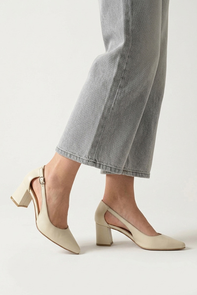Ziya , Women's Genuine Leather Heeled Shoes 1611030Z383 Beige
