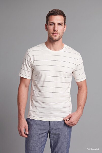 DeFacto Regular Fit Crew Neck Short Sleeve White Striped T-Shirt H9464Ax26Sm