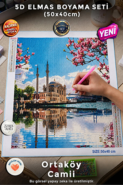 Haneliya İstanbul Ortaköy Camii - 5D Diamond Painting - Elmas Mozaik Tablo Bo...
