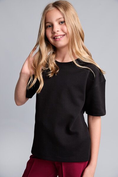 DeFacto Relax Fit Crew Neck Drop Shoulder Short Sleeve Basic T-Shirt Girl Chi...