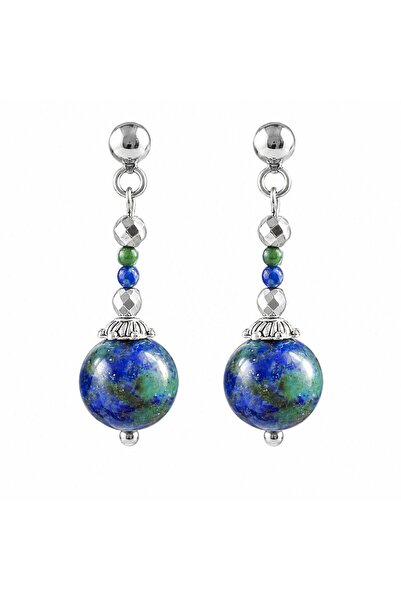 Home Natural Stone Azurite Stone Dangle Steel Earrings