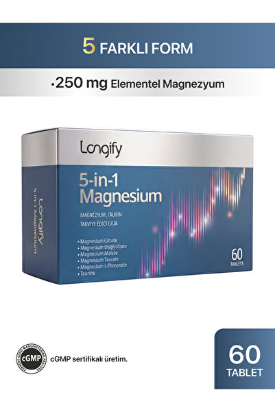 Longify 5-in-1 Magnesium; Magnezyum Bisglisinat, Sitrat, Malat, L-Treonat, Ta...