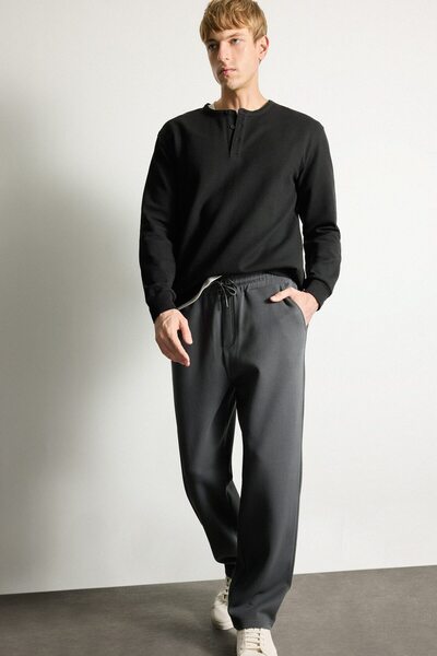 DeFacto Regular Fit Elastic Waist Trousers with Tie and Pockets Straight Leg ...