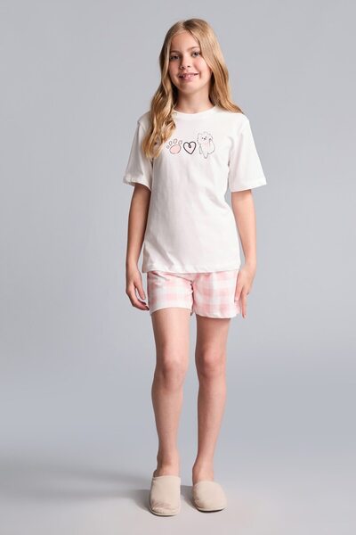 DeFacto Regular Fit Shorts 2-Piece Ecru Pajama Set for Girls I1574A826Sm