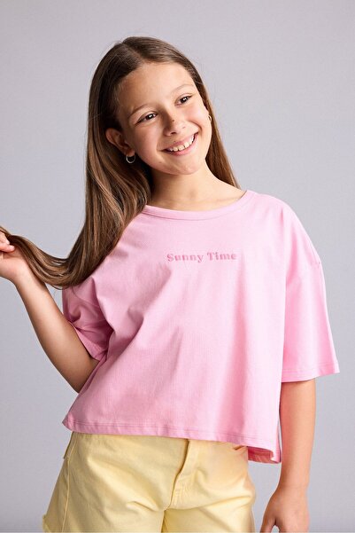 DeFacto 100% Cotton Crew Neck Printed Short Sleeve T-Shirt Girls H7250A826Hs