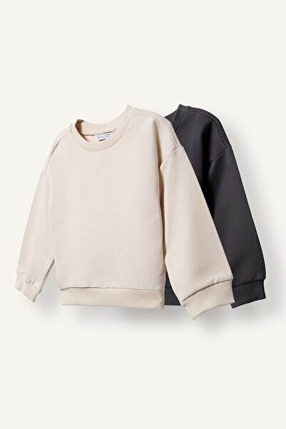DeFacto 100% Cotton Regular Fit Crew Neck Basic 2-Piece Sweatshirt Set for Ba...