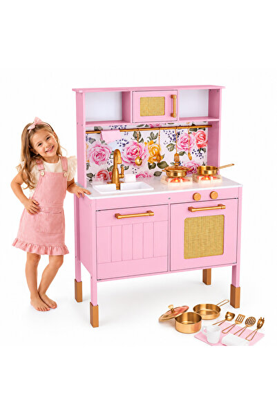 Smart Vibe Bucătărie pentru copii din lemn, roz mat, FloralDream KinderVibe