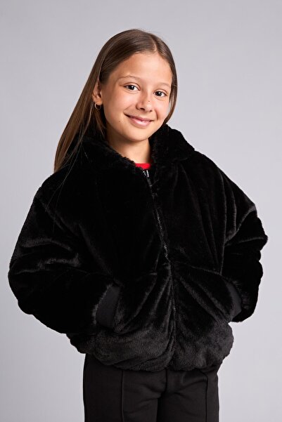 DeFacto Girl's Double Sided Zipper Hooded Plush Coat C5493A824Wn