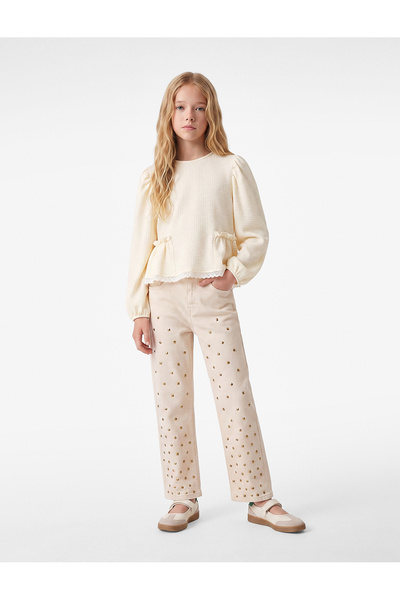 Koton Lace Detailed Gathered Crew Neck Long Sleeve Blouse