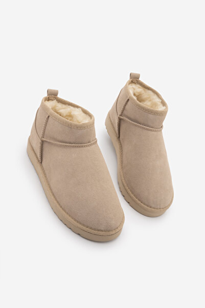 Marjin Women's Fur Lined Daily Boots Pasep Beige Suede