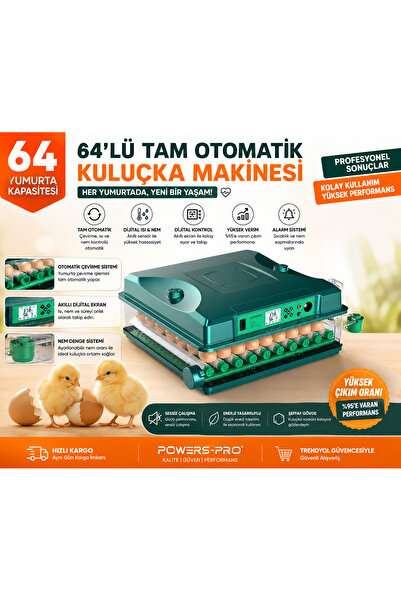 PowerS-Pro 64 Yumurta Tam Otomatik Kuluçka Makinesi Dijital Isı Nem Kontrollü...
