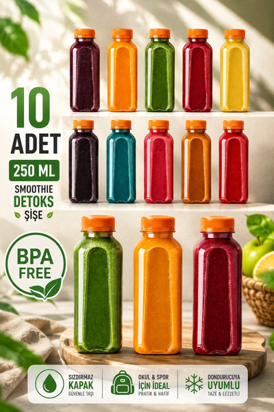 M&B WATER BOTTLE 10 Empty Juice Bottles - 250 ml Smoothie and Ayran Bottle wi...